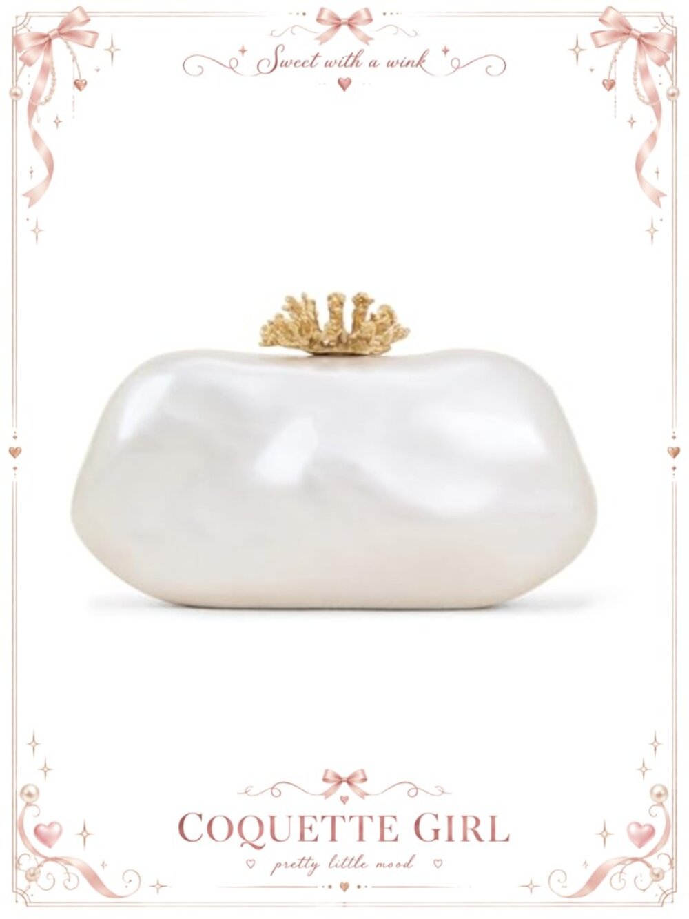 Pearl Acrylic Shell Clutch Evening Purse Gold Crown Clasp Formal Handbag